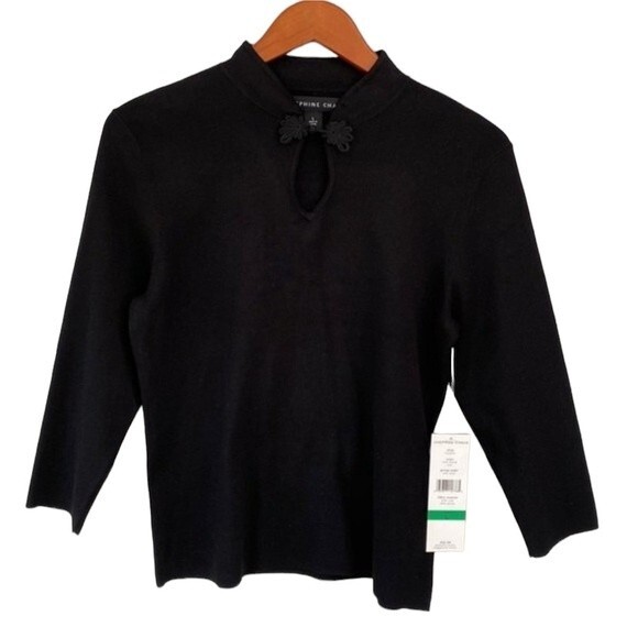 Josephine Chaus Silk Blend Keyhole Knit Sweater Top 3/4 Sleeves Soft Neutral - Picture 1 of 9